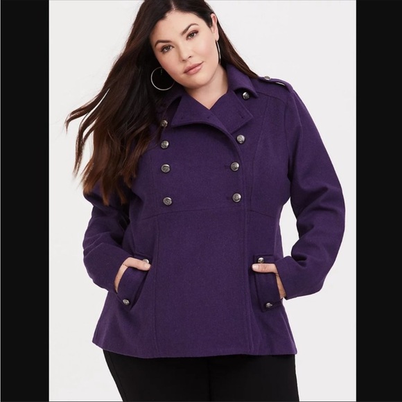 torrid Jackets & Blazers - Torrid Purple Double Breasted Wool Blend Pea Coat size 0